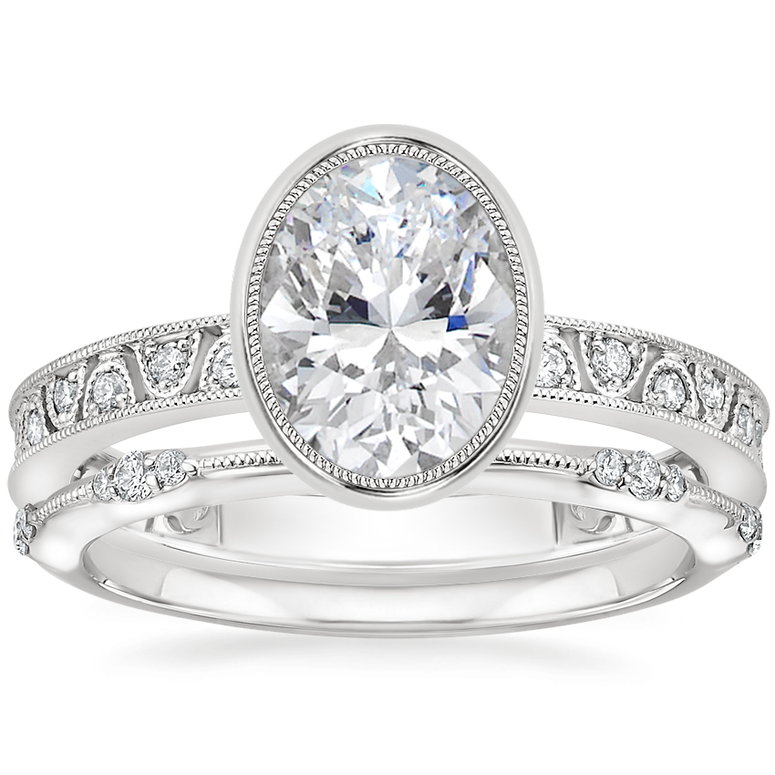 18K White Gold Sinclair Art Deco Diamond Ring (1/6 ct. tw.) with Alena Diamond Ring