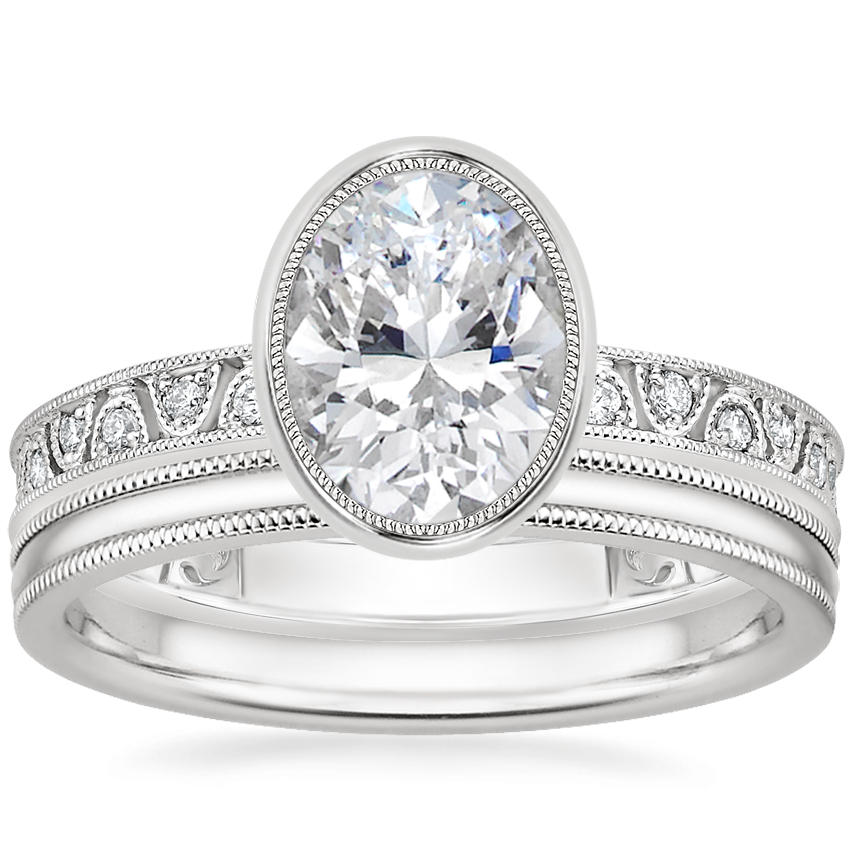 Platinum Sinclair Art Deco Diamond Ring (1/6 ct. tw.) with 2mm Milgrain Wedding Ring