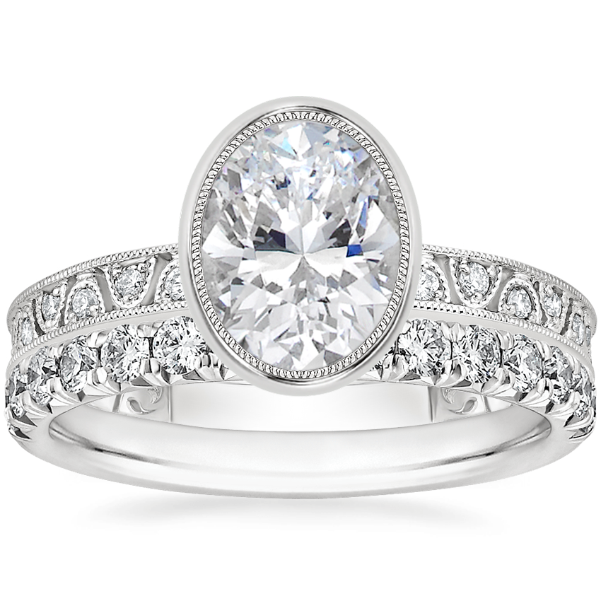18K White Gold Sinclair Art Deco Diamond Ring (1/6 ct. tw.) with Sienna Diamond Ring (1/2 ct. tw.)