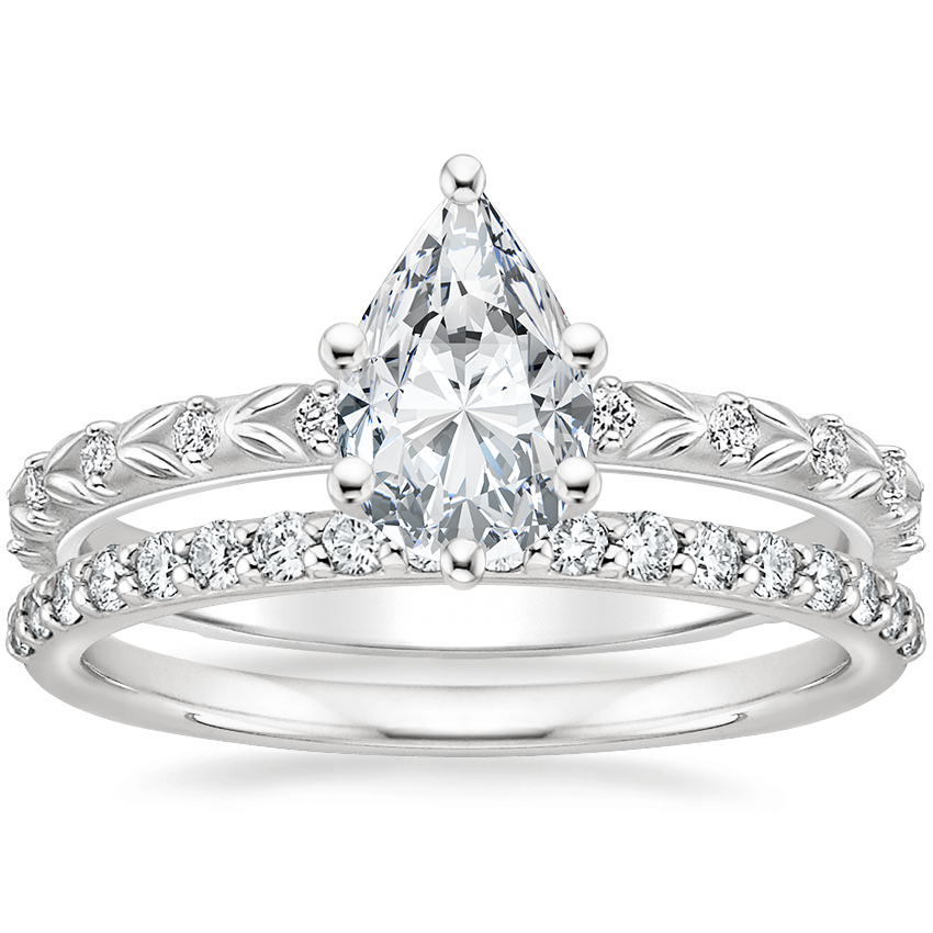 18K White Gold Hollie Diamond Ring with Petite Shared Prong Diamond Ring (1/4 ct. tw.)