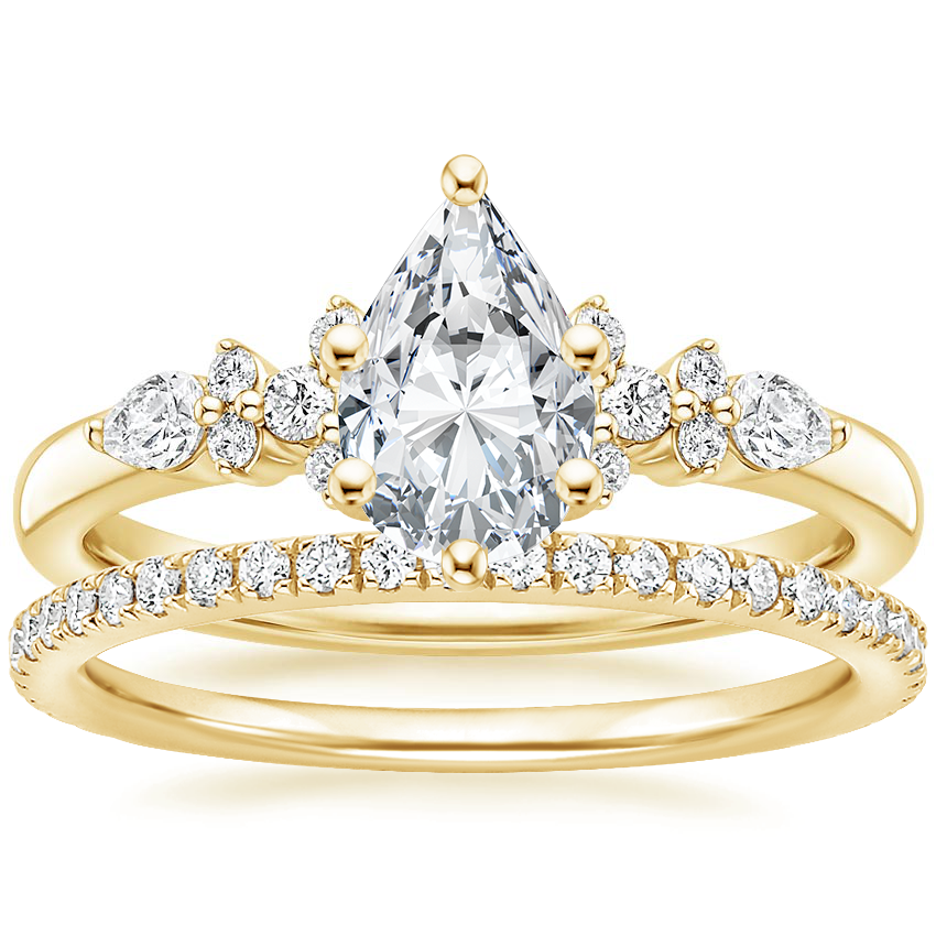 18K Yellow Gold Rosette Diamond Ring with Luxe Ballad Diamond Ring (1/4 ct. tw.)