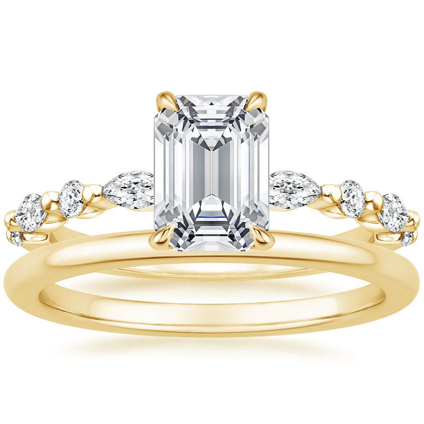 18K Yellow Gold Versailles Hidden Halo Diamond Ring with Petite Comfort Fit Wedding Ring
