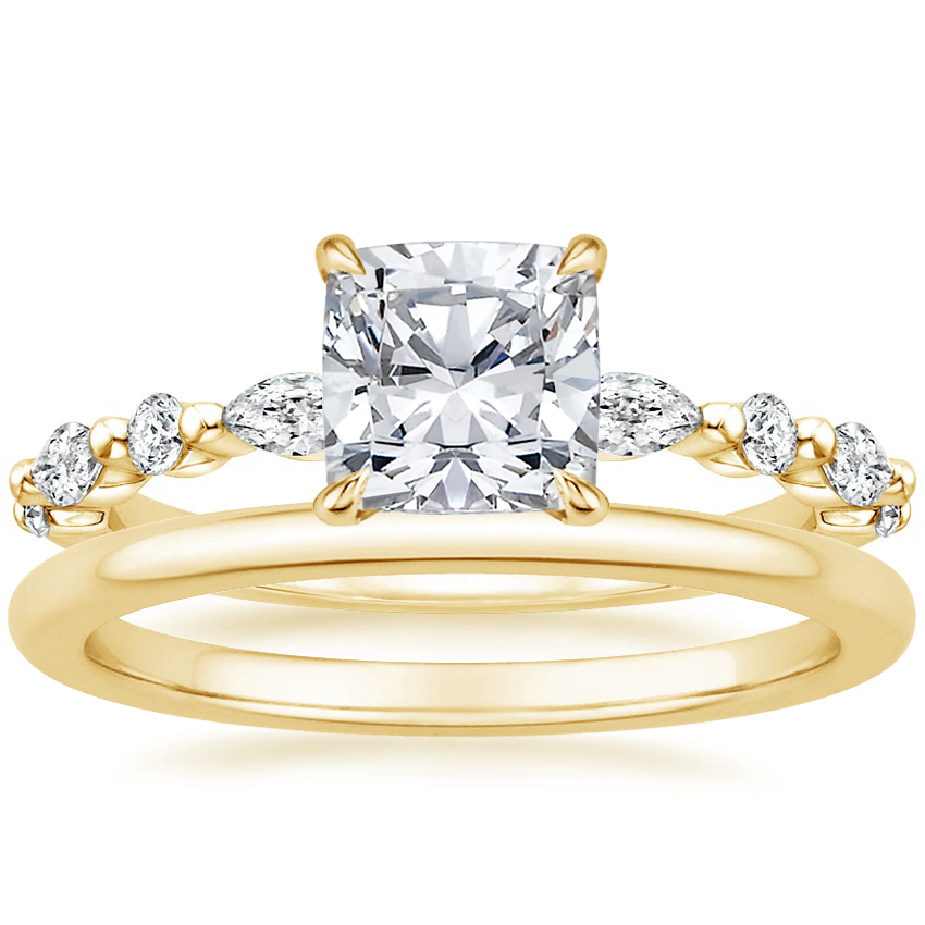 18K Yellow Gold Versailles Hidden Halo Diamond Ring with Petite Comfort Fit Wedding Ring