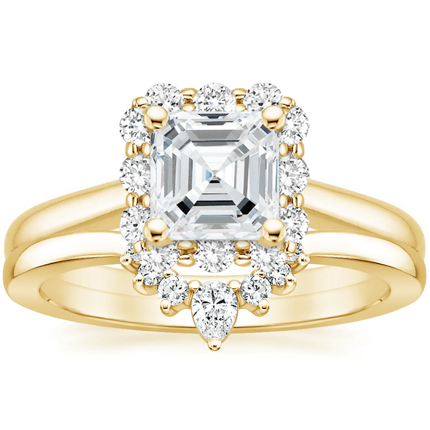 18K Yellow Gold Lotus Flower Diamond Ring (1/4 ct. tw.) with Lunette Diamond Ring