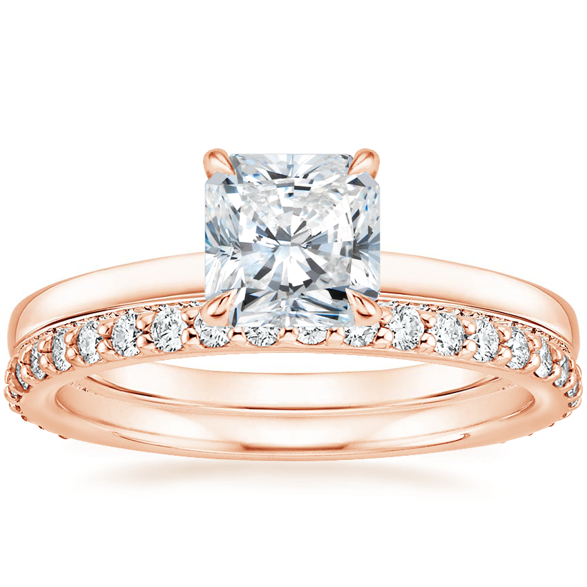 14K Rose Gold Charlotte Diamond Ring with Luxe Petite Shared Prong Diamond Ring (3/8 ct. tw.)
