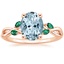 14K Rose Gold Willow Ring With Lab Emerald Accents, smalltop view