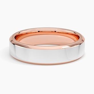 Mixed Metal Beveled Edge 5.5mm Wedding Ring in 14K Rose Gold