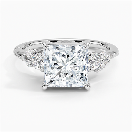 18K White Gold Camellia Three Stone Diamond Ring (1/3 ct. tw.)