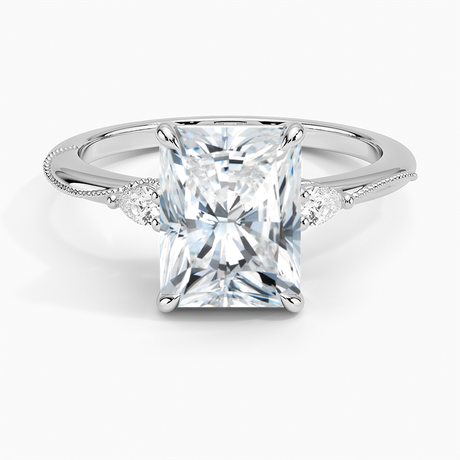 18K White Gold Camellia Three Stone Pear Diamond Ring