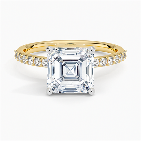 14K Yellow Gold Petite Shared Prong Half Coverage Diamond Ring