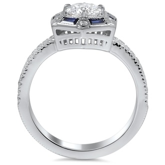 Custom Diamond and Sapphire Hexagonal Halo Diamond Ring