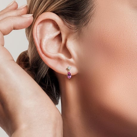 Pear Pink Lab Sapphire and Lab Diamond Drop Earrings (1/5 ct. tw.)