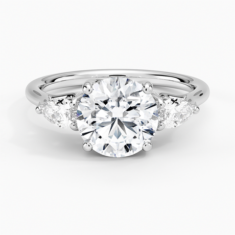 18K White Gold Trellis Three Stone Pear Diamond Ring