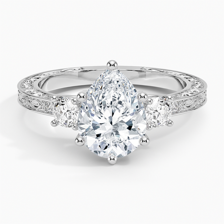 Three Stone Filigree Ring - Antique Scroll