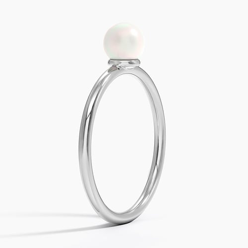 新品 marryme PERLSWEAT Saskia Cultured Pearl Solitaire Ring in 18K White Gold