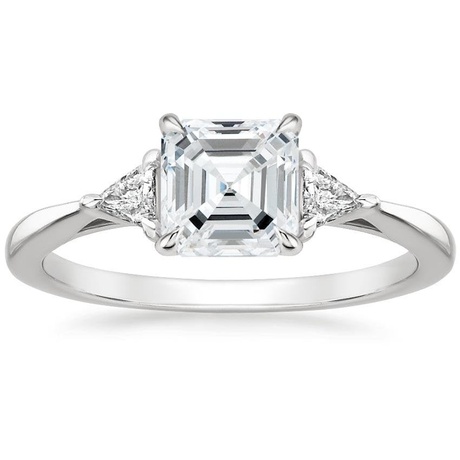 18K White Gold Trillion Three Stone Diamond Engagement Ring with Hadley Contoured Diamond Ring