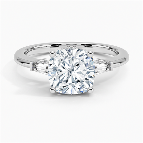 18K White Gold Adorned Tapered Baguette Three Stone Diamond Ring