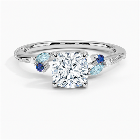 Lab Alexandrite and Aquamarine Accented Engagement Ring