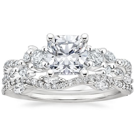 18K White Gold Three Stone Luxe Willow Diamond Ring with Luxe Winding Willow Diamond Ring