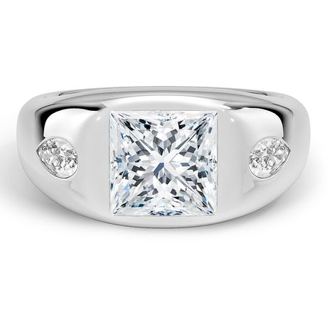 18K White Gold Sloane Flush Set Three Stone Diamond Dome Ring