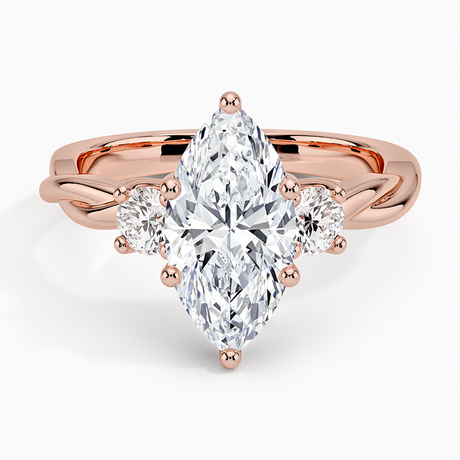 14K Rose Gold Twisted Vine Three Stone Diamond Ring