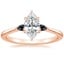14K Rose Gold Aria Three Stone Ring with Black Diamond Accents, smalltop view