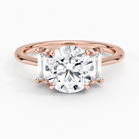 14K Rose Gold Vertical Baguette Three Stone Diamond Ring