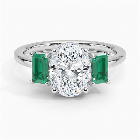 18K White Gold Luxe Rhiannon Three Stone Lab Emerald Ring