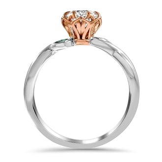 Custom Two-Tone Floral Diamond Ring with Emerald Accents