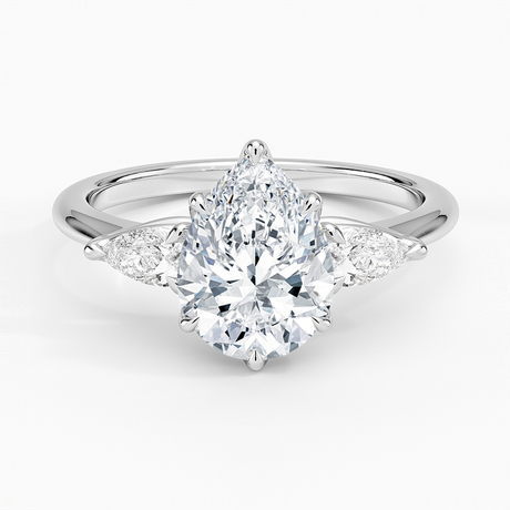 18K White Gold Fleur Three Stone Diamond Ring