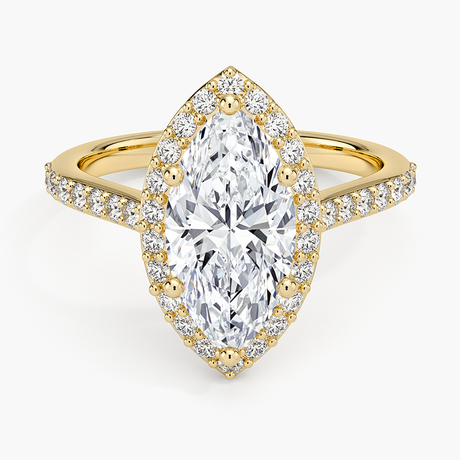 18K Yellow Gold Halo Diamond Ring with Side Stones (1/3 ct. tw.)