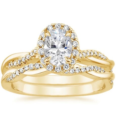 18K Yellow Gold Petite Twisted Vine Halo Diamond Bridal Set (1/3 ct. tw.)