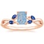 14K Rose Gold Willow Ring With Sapphire Accents, smalltop view