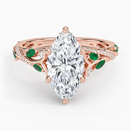 14K Rose Gold Begonia Vine Diamond and Lab Emerald Ring (1/8 ct. tw.)