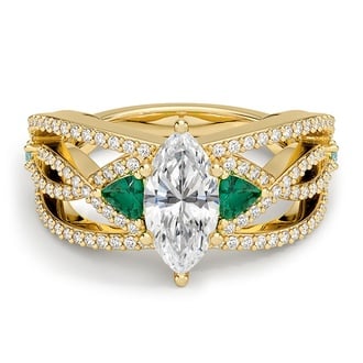 Custom Open Strand Emerald, Aquamarine, and Diamond Ring