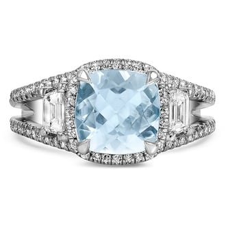 Custom Split-Shank Aquamarine and Diamond Ring