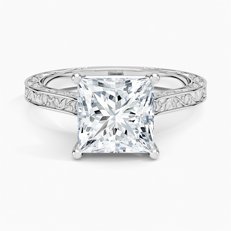 18K White Gold Grove Perfect Fit Engraved Diamond Ring (1/10 ct. tw.)