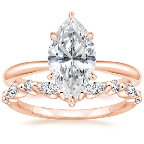 14K Rose Gold Freesia Ring with Curved Versailles Diamond Ring