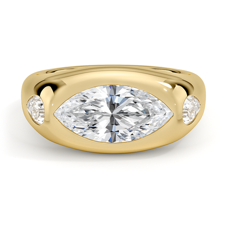 18K Yellow Gold Sloane Flush Set Three Stone Diamond Dome Ring