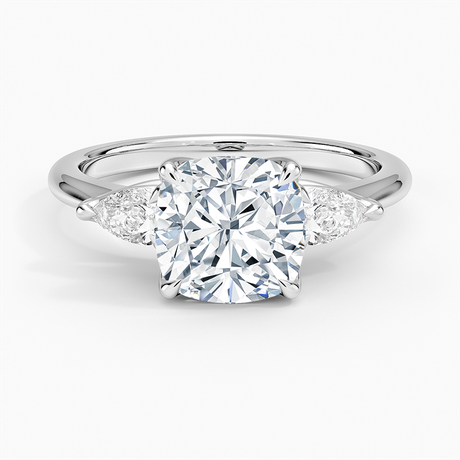 18K White Gold Fleur Three Stone Diamond Ring