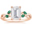 14K Rose Gold Willow Ring With Lab Emerald Accents, smalltop view
