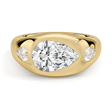 18K Yellow Gold Sloane Flush Set Three Stone Diamond Dome Ring