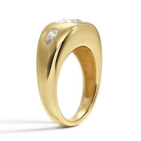 18K Yellow Gold Sloane Flush Set Three Stone Diamond Dome Ring
