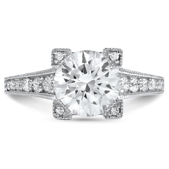 Custom Diamond Prong Pave Milgrain Engagement Ring