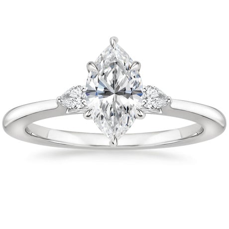 18K White Gold Perfect Fit Three Stone Pear Diamond Ring with Luxe Ballad Diamond Ring