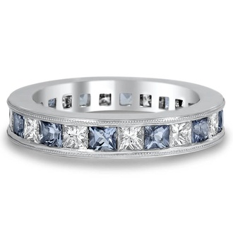 Custom Channel Set Princess Diamond and Aquamarine Ring