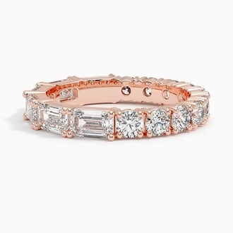 Elise Emerald Cut and Round Eternity Diamond Ring in 14K Rose Gold