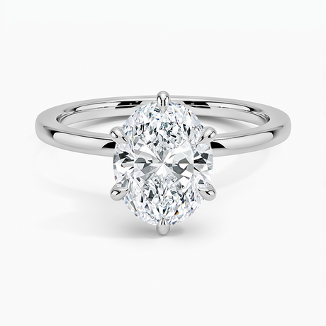 18K White Gold Secret Halo Six-Prong Diamond Ring
