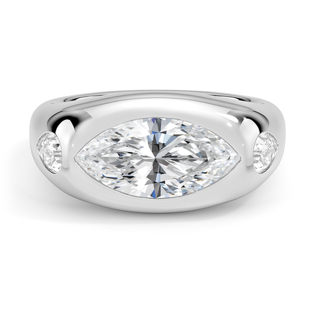 Platinum Sloane Flush Set Three Stone Diamond Dome Ring