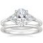 18K White Gold Luxe Trillion Cut Three Stone Diamond Ring with Petite Comfort Fit Wedding Ring